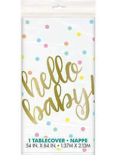 UNIQUE HELLO BABY GOLD BABY SHOWER TABLE COVER