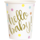 UNIQUE HELLO BABY GOLD BABY SHOWER 9OZ CUPS PK8