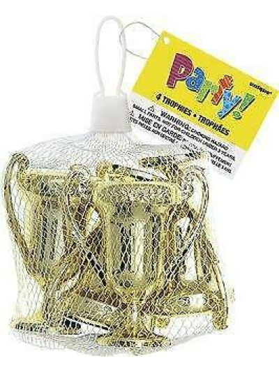 UNIQUE 4 MINI GOLD TROPHIES -NET BAG
