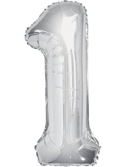 UNIQUE 34" SILVER FOIL BALLOON  NUMBER 1