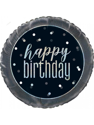 18" GLITZ BLACK HAPPY BIRTHDAY FOIL BALLOON.