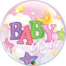 QUALATEX 22" BABY GIRL MOON AND STARS  BUBBLE BALLOON