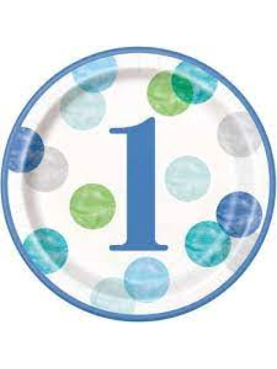 UNIQUE 8 BLUE DOTS 1ST BAY 9IN PLATES