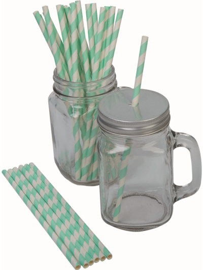 PAPER STRAWS STRIPES TEAL PK25