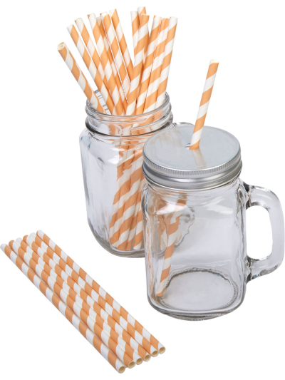 PAPER STRAWS STRIPES PEACH PK25