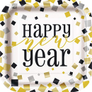 UNIQUE 9" BLACK, GOLD, SILVER NEW YEAR 8 PLATES