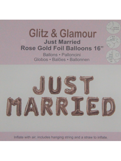 GLITZ & GLAMOUR 16" JUST MARRIED ROSE GOLD FOIL BALLOONS