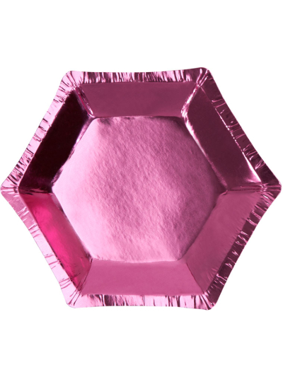HEXAGONAL PINK FOIL PLATES SMALL PK8