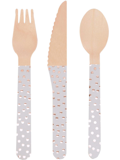 NEVITI WOODEN DOTS-ROSE GOLD FOIL CUTLERY SET-24 PIECES