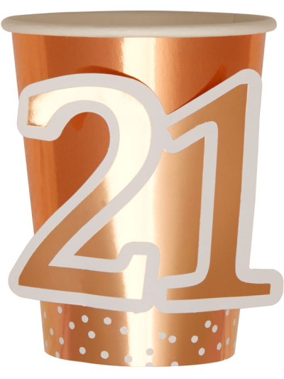 ROSE GOLD 21ST BIRTHDAY CUPS PK8