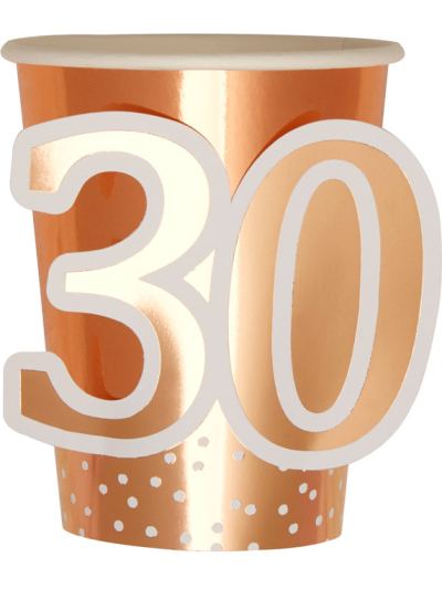 ROSE GOLD 30TH BIRTHDAY CUPS PK8