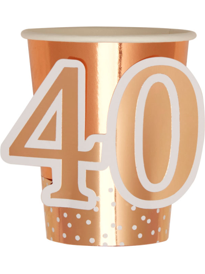ROSE GOLD 40TH BIRTHDAY CUPS PK8
