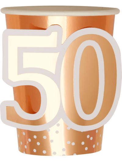 ROSE GOLD 50TH BIRTHDAY CUPS PK8