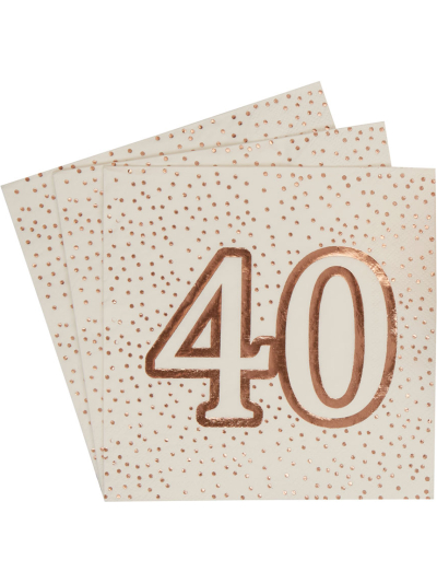 ROSE GOLD 40TH BIRTHDAY NAPKINS PK16