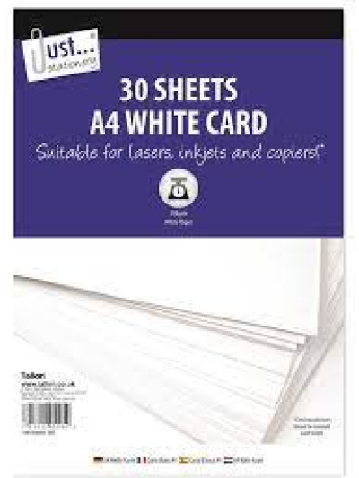 JUST STATIONERY A4 WHITE CARD 150GSM 30 SHEETS