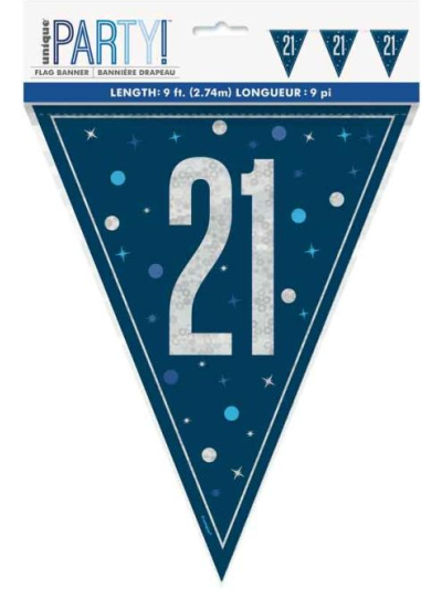 UNIQUE BLUE GLITZ 21ST FLAG BANNER 9FT