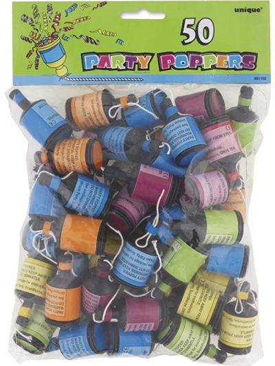 UNIQUE 50 ASST PARTY POPPERS