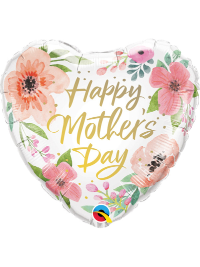 QUALATEX 18" HAPPY MOTHER'S DAY PINK FLORAL HEART SHAPE MICROFOIL BALLOON