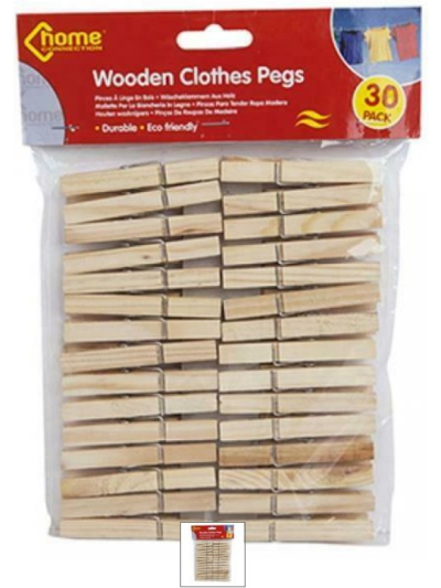 WOODEN CLOTHES PEGS , PACK OF 30