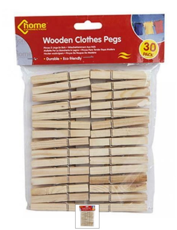 WOODEN CLOTHES PEGS , PACK OF 30