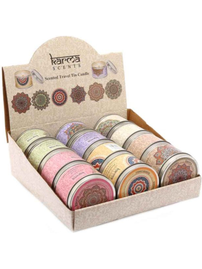 MANDALA PRINT SCENTED CANDLE IN TIN 7.5X5CM: SOLD SINGLE