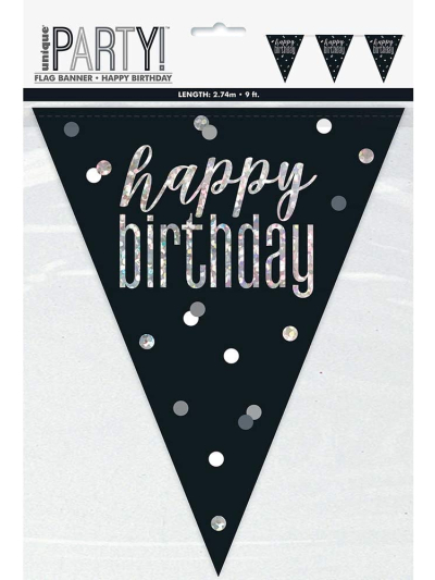 GLITZ BLK HAPPY BIRTHDAY FLAG BANNER