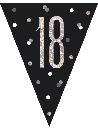 GLITZ BLK HAPPY 18TH BIRTHDAY FLAG BANNER