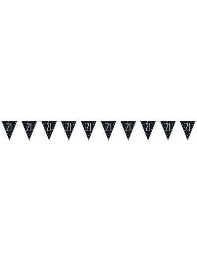 GLITZ BLK HAPPY 21ST BIRTHDAY FLAG BANNER