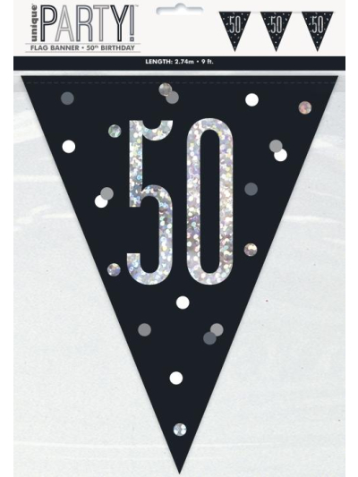 GLITZ BLK HAPPY 50TH BIRTHDAY FLAG BANNER