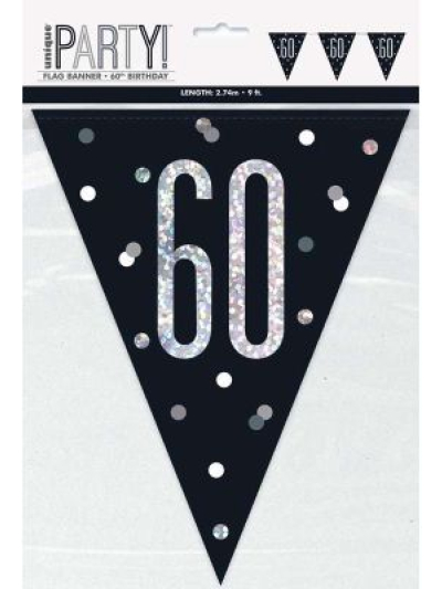 GLITZ BLK HAPPY 60TH BIRTHDAY FLAG BANNER