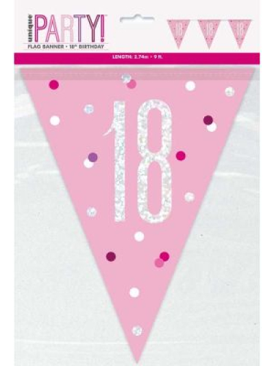 GLITZ PINK HAPPY 18TH BIRTHDAY FLAG BANNER 9FT
