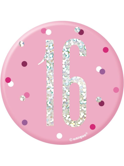 UNIQUE 3IN GLITZ PINK  BADGE NUMBER 16