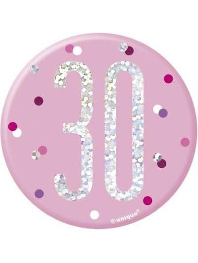 UNIQUE 3IN GLITZ PINK BADGE NUMBER 30