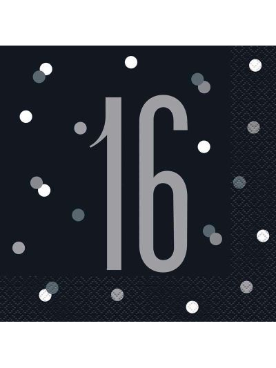 UNIQUE GLITZ BLACK LUN NAPKIN NUMBER 16 PK16
