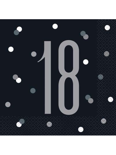 UNIQUE GLITZ BLACK LUN NAPKIN NUMBER 18 PK16