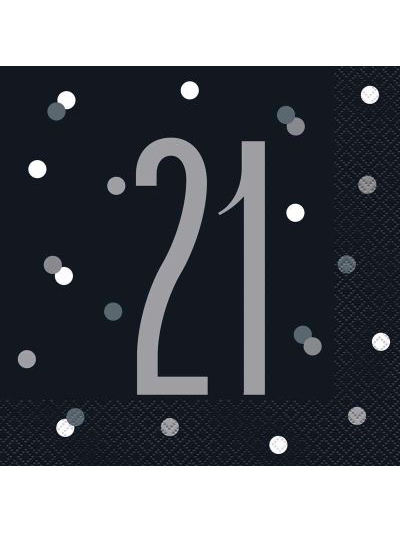 UNIQUE GLITZ BLACK LUN NAPKIN NUMBER 21 PK16
