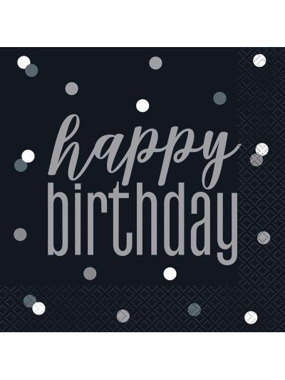UNIQUE GLITZ BLACK HAPPY BIRTHDAY NAPKINS PK16