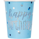 UNIQUE GLITZ BLUE HAPPY BIRTHDAY PRSM 9OZ CUPS