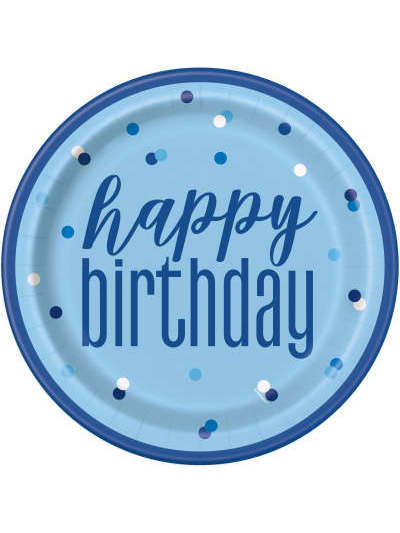 UNIQUE GLITZ 9" BLUE SILVER DOT BIRTHDAY  PLATES PK8