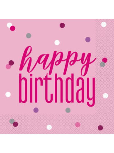 UNIQUE GLITZ PINK HAPPY BIRTHDAY LUN NAPKIN PK16
