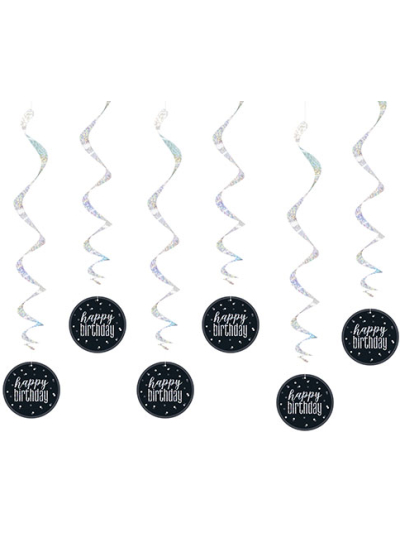 UNIQUE GLITZ 32″ BLACK HAPPY BIRTHDAY HANGING SWIRL