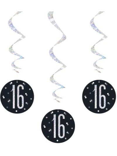 UNIQUE GLITZ 32″ BLACK 16TH HANGING SWIRL