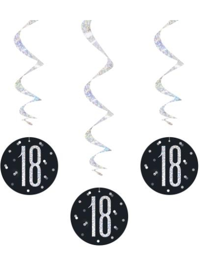 UNIQUE GLITZ 32″ BLACK 18TH HANGING SWIRL