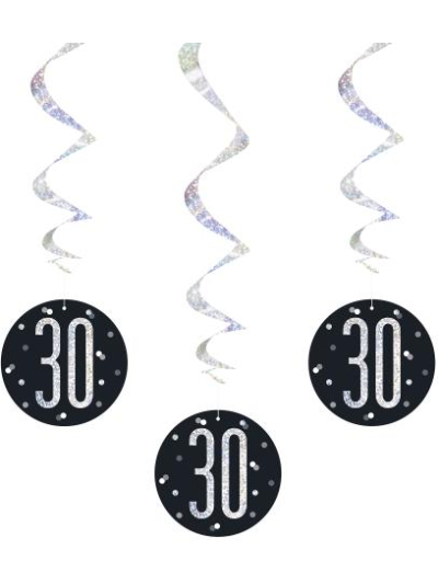UNIQUE GLITZ 32″ BLACK 30TH HANGING SWIRL