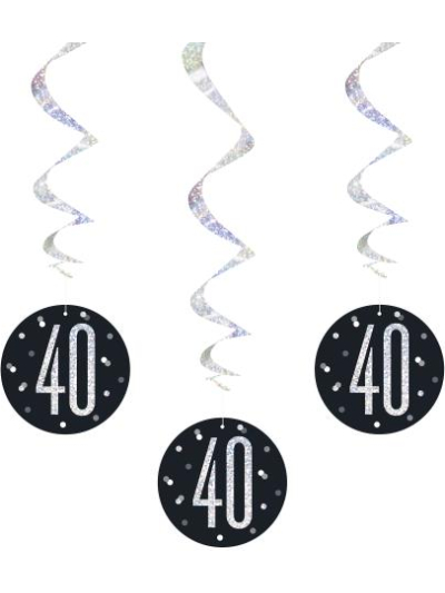UNIQUE GLITZ 32″ BLACK 40TH HANGING SWIRL