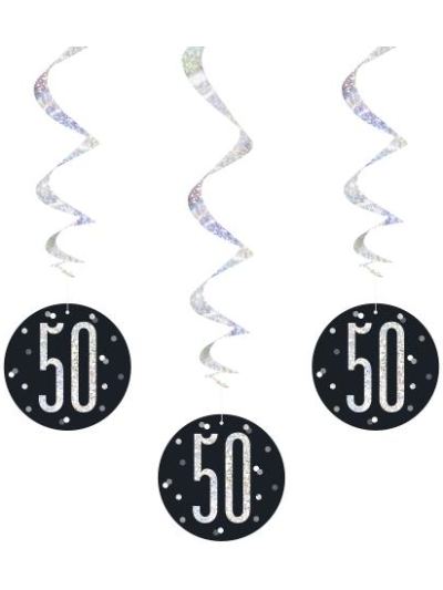 UNIQUE GLITZ 32" BLACK 50TH HANGING SWIRL