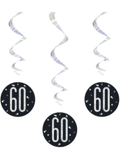 UNIQUE GLITZ 32" BLACK 60TH HANGING SWIRL