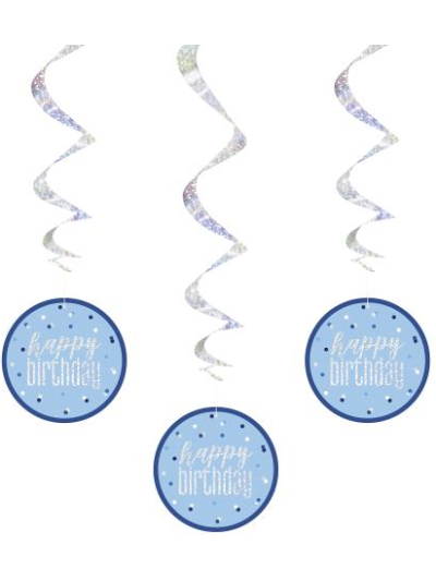 UNIQUE 32" GLITZ BLUE HAPPY BIRTHDAY HANG SWIRL