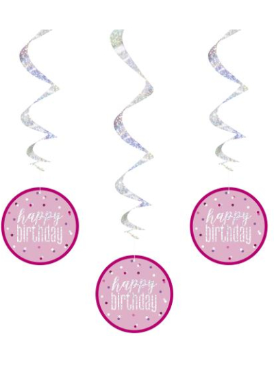 UNIQUE GLITZ 32″ PINK HAPPY BIRTHDAY HANGING SWIRL