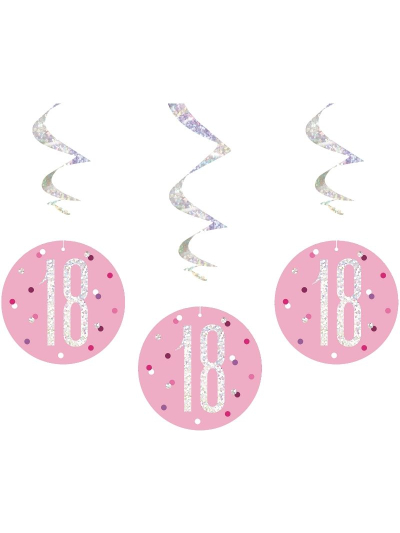 UNIQUE GLITZ 32″ PINK 18TH HANGING SWIRL